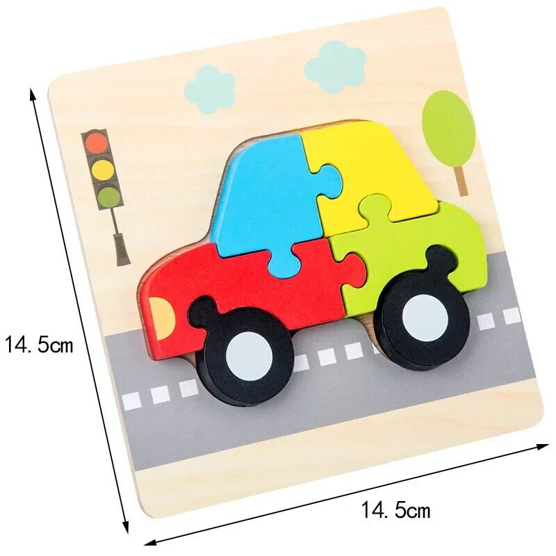 High Quality 3D Wooden Puzzle Baby Cartoon Animal Traffic Jigsaw  Early Learning Cognition Game Puzzle Toys for Children