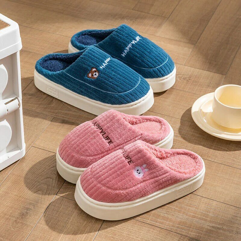 Cotton Slippers For Women Autumn And Winter Cute Home Indoor Anti-skid Thick Sole Warm Couple Soft Sole Home Slipper Man