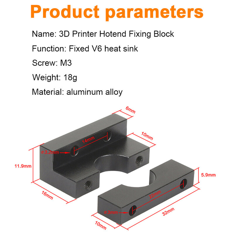 3dsway V6 Hotend bloc fixe E3D V6 Volcano BP6 support d'extrudeuse d'extrémité chaude support de montage pour pièces d'imprimante 3D Ender3 CR10 Series