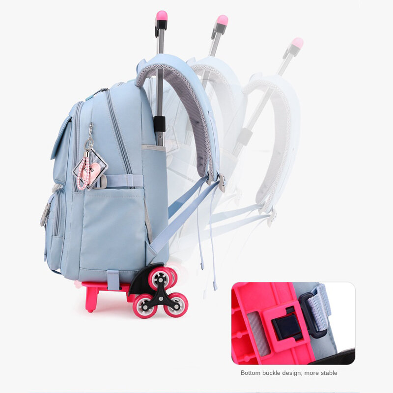 Trolley School Bag with Wheels for Children, Schoolbag, Backpack, Travel Bags, Teenagers, Girls, Rolling, Sac