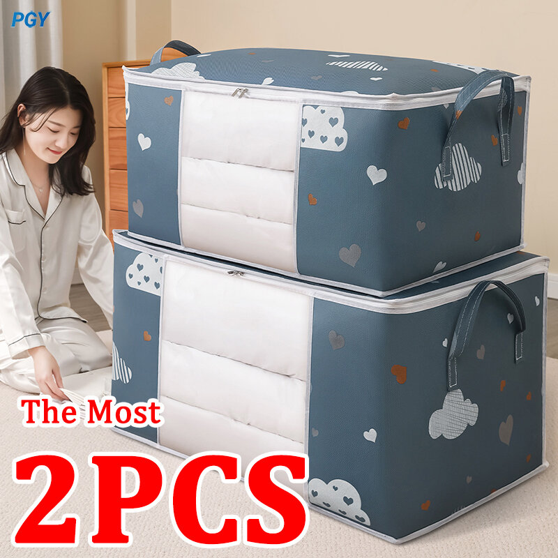 2PCS/1PCS Big Capacity Quilt Clothes Storage Bag Dustproof Closet Storage Moisture Proof Duvet Blanket Sorting Bags Organizer
