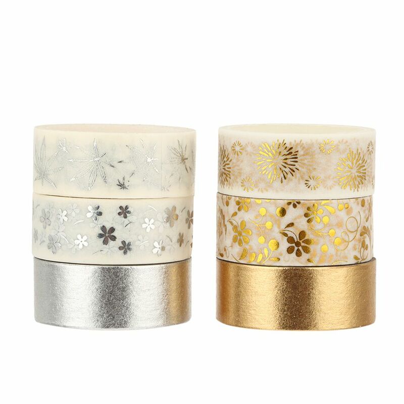 6Rolls/Set Stationery Scrapbooking Bronzing Gold Foil Masking Tape Washi Tape Flower Plant Decorative Sticker