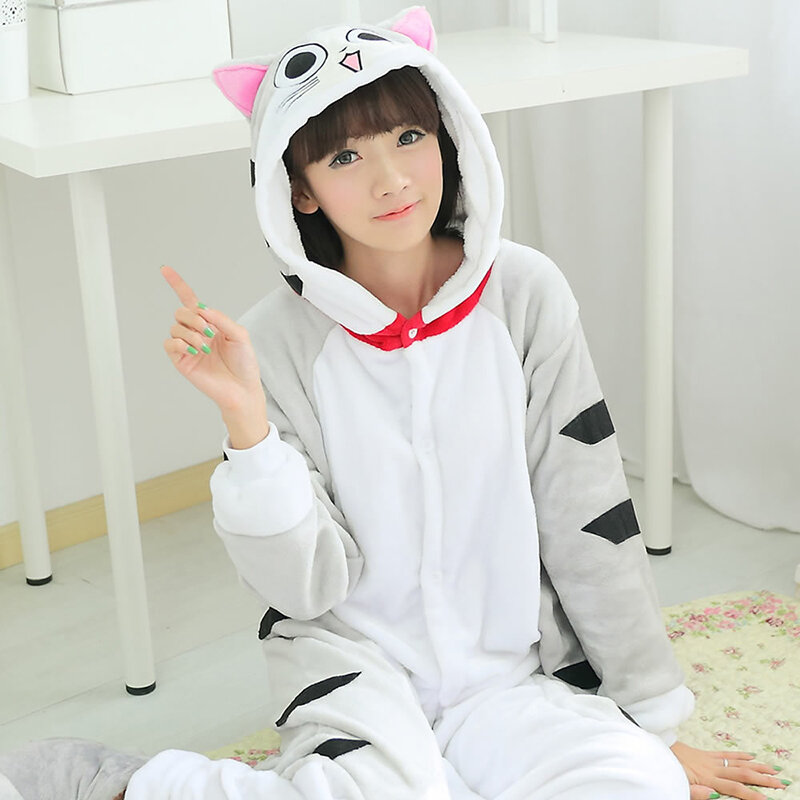 Grey ser kot Anime kombinezon fabularny dla par trwałe odpowiednie dla mężczyzn i kobiet do noszenia w ciepłym odzież domowa zimowym