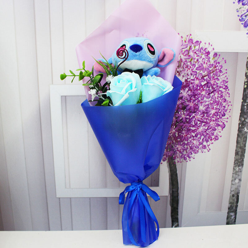 Disney Lilo Stitch Cartoon Flower Bouquet Plush Doll Kawaii Stitch Graduation Bouquet Toy Valentine Birtdhay Wedding Party Gifts