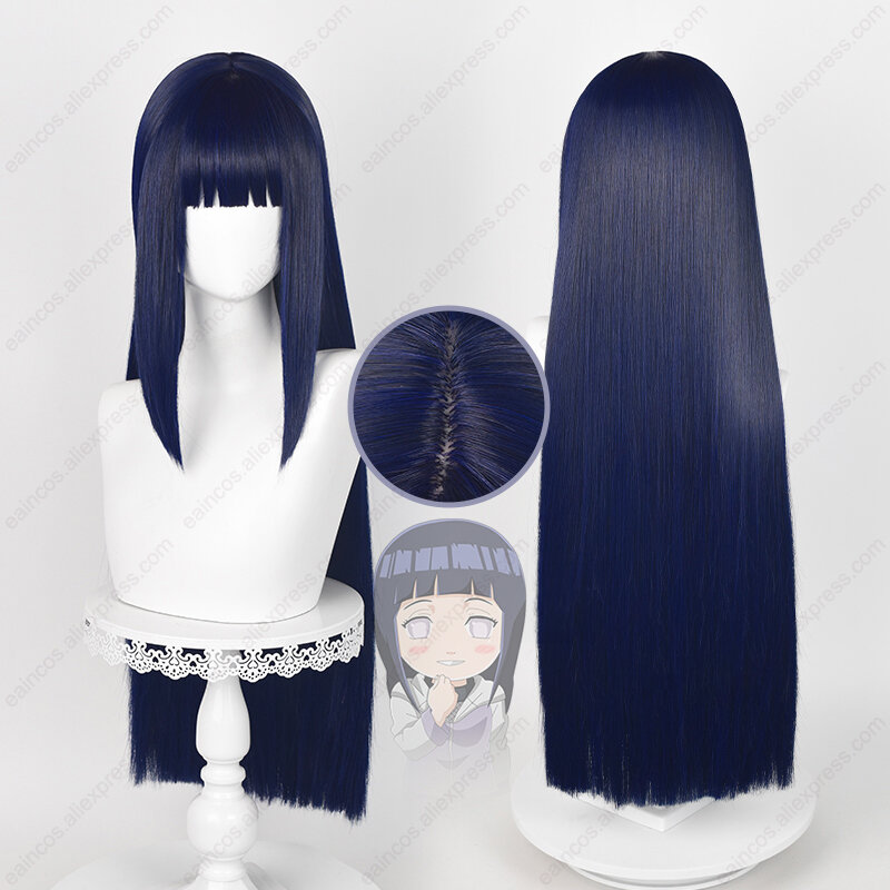Hinata Hyuga Peluca de Cosplay, pelo sintético resistente al calor, largo y liso, azul y negro, 80cm, fiesta de Halloween