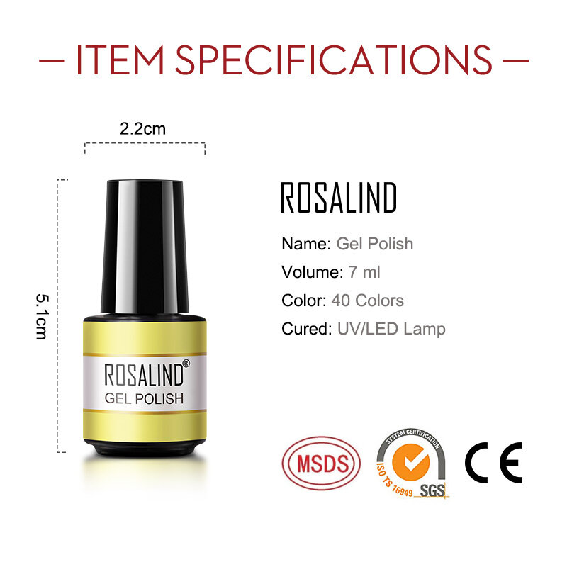 ROSALIND-Juego de esmaltes en Gel para uñas, Set de 4 o 6 esmaltes en Gel con purpurina, Base semipermanente, capa superior, LED UV
