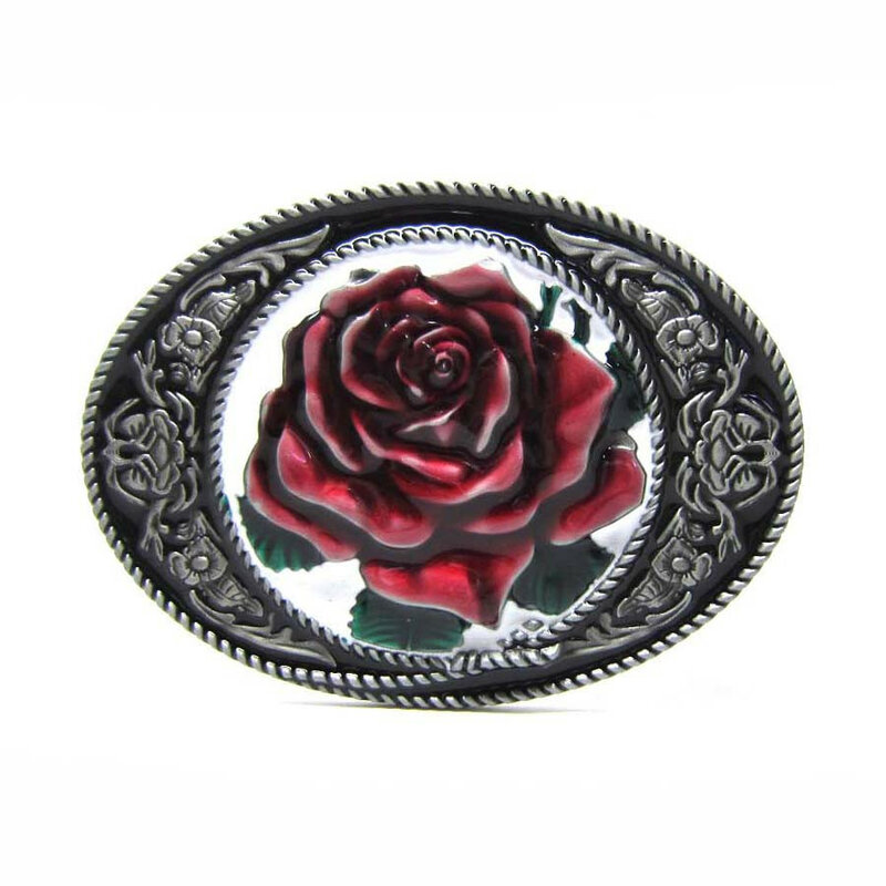 Cheapify dropshipping oval cowgirl belas rosas vermelhas florais fivelas de metal para cinto feminino