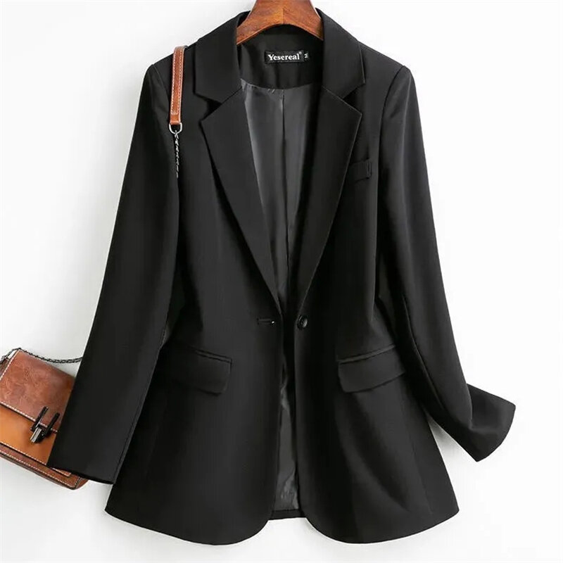 Women Blazer Jacket Spring Autumn Fashion Notched Long Sleeve Casual Elegant Slim Loose Buttons Office Work Suit Outwear