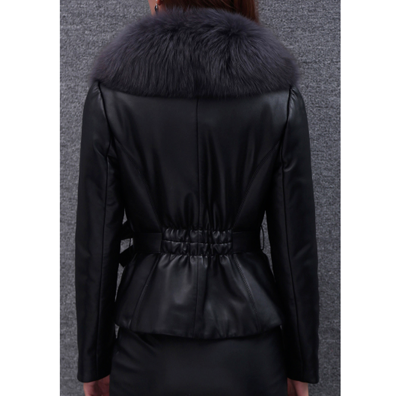 Winter Autumn and Pu Faux Fur Collar Stitching Women's Fashion Solid Color Jacket Ladies Elegant Lace-up Jacket Women Ladies
