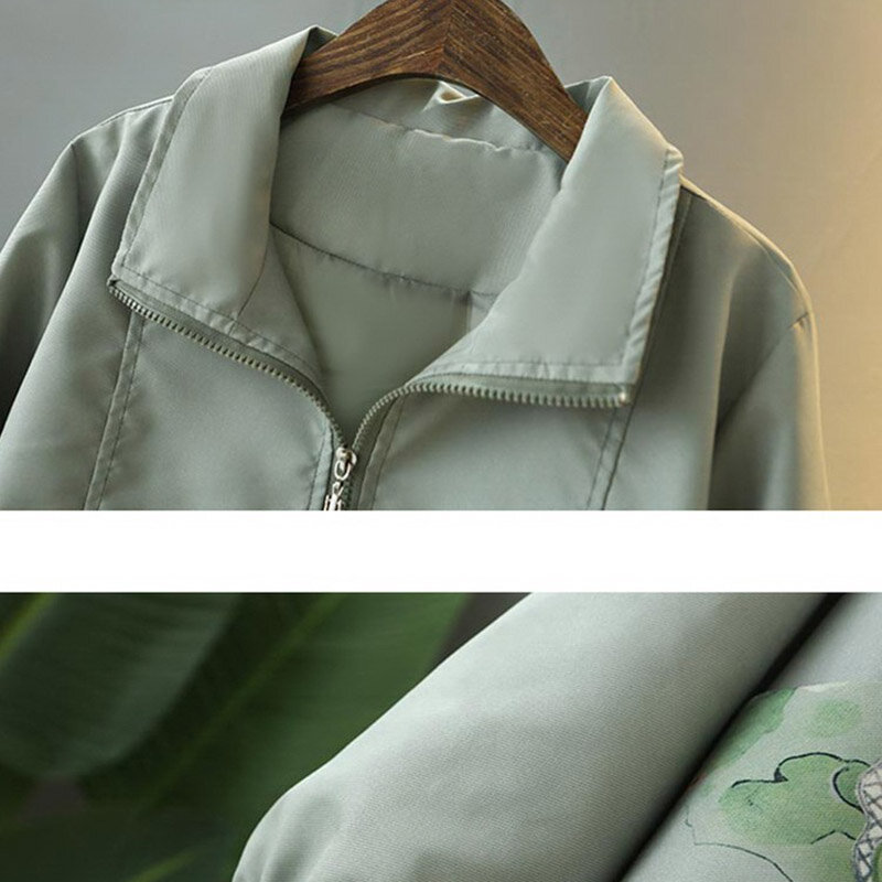 Ветровка женская оверсайз с длинным рукавом, повседневный короткий Тренч для мам, тонкая верхняя одежда с принтом, Y2K, 5XL, весна 2024