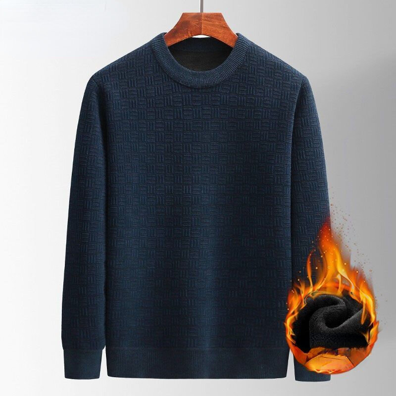 2023 moda Slim Fit z okrągłym dekoltem dzianinowy sweter męski dopasowany jesienny nowy swetry na co dzień ciepłe bluzki dopasowany D50