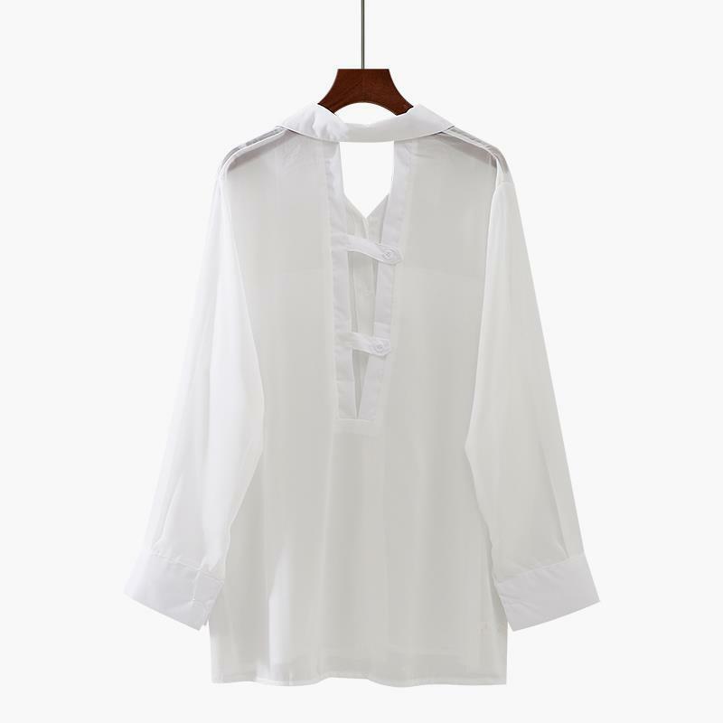 Женская шифоновая рубашка с длинным рукавом, прозрачная модная свободная простая повседневная шикарная Однотонная рубашка с открытой спиной и защитой от солнца в Корейском стиле