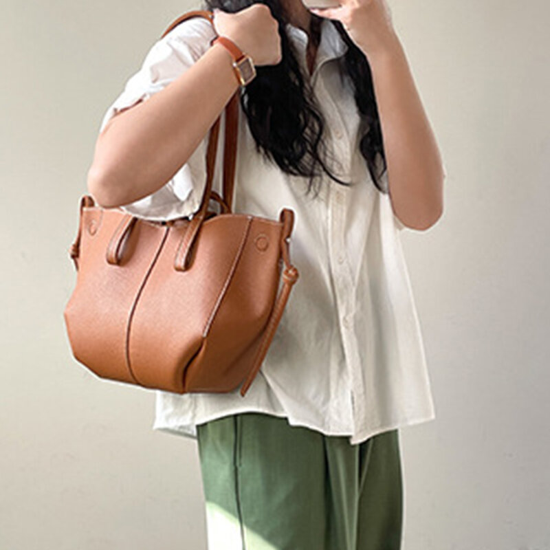 여성용 소프트 가죽 숄더 사이드 백, 빈티지 트렌드 디자이너 통근용 가방, 심플한 단색 대용량 토트 핸드백