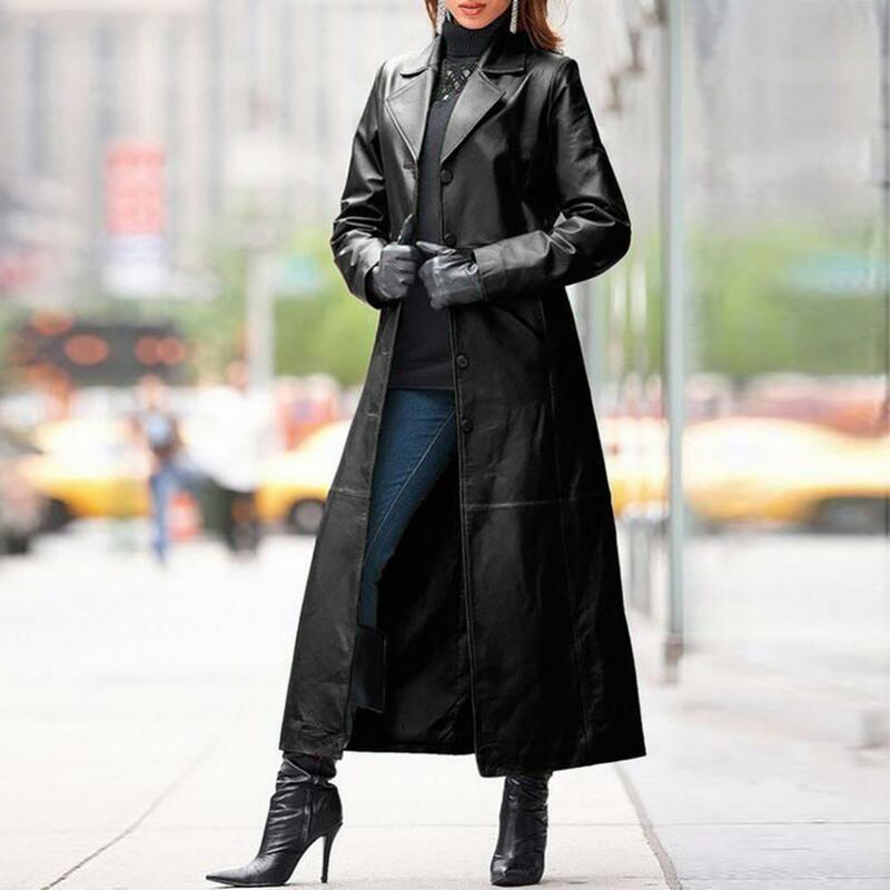 Blusão de couro falso feminino, casaco de vento longo e fino, monocromático, roupas femininas, outono, inverno, 2020