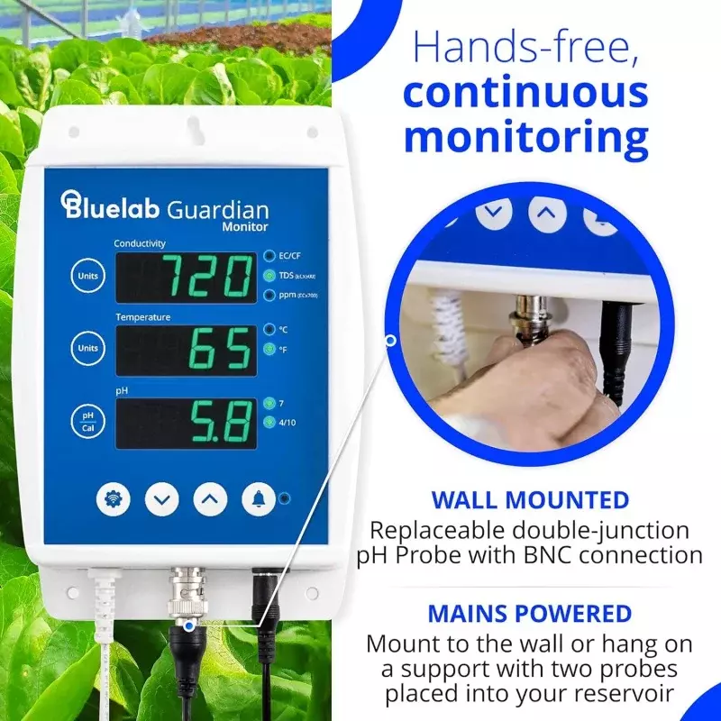 Bluelab จอมอนิเตอร์ป้องกัน Wi-Fi สำหรับการวัดค่า pH อุณหภูมิและการนำไฟฟ้า (TDS) แบบเรียลไทม์ในน้ำที่มีการสอบเทียบ3 I