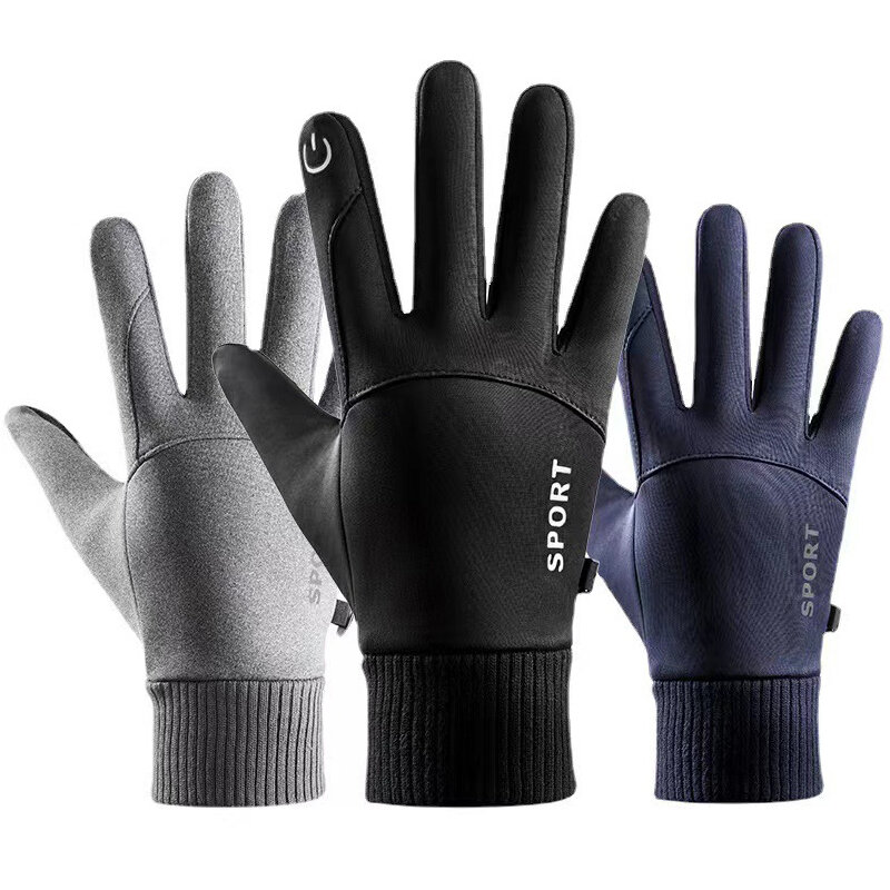2023 черные зимние теплые водонепроницаемые флисовые перчатки с пальцами для езды на велосипеде, занятий спортом на открытом воздухе, бега, мотоцикла, лыжного спорта, сенсорного экрана
