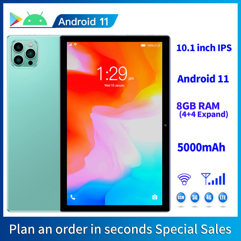 Tablet Android 11 BDF, 8GB RAM, 64GB ROM, 1TB ROM, 1280x800 IPS Screen, Bateria 5000mAh, Rede GMS 3G, Expansão 4 + 4, Wi-Fi, 10,1»