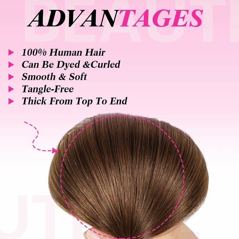 Clipe reto em extensões de cabelo, cabelo humano com 17 clipes, trama dupla, marrom médio, 4 #, 8 pcs/set