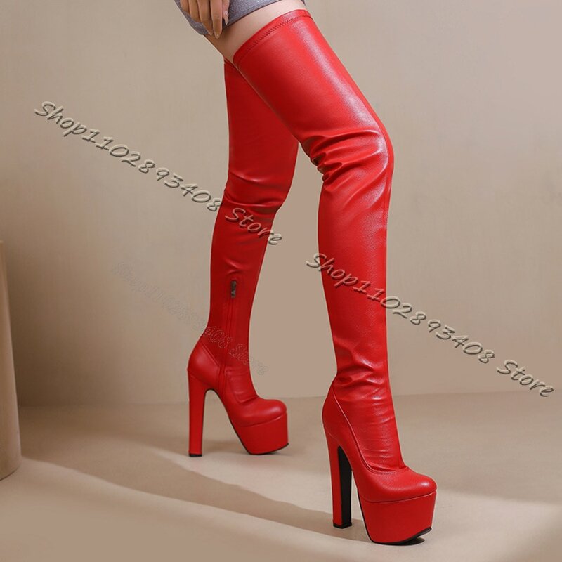 Black Platform Patent Leather Knee Boots Thick High Heels Women Shoes Side Zipper Party Sexy Women's Boots Zapatos Para Mujere