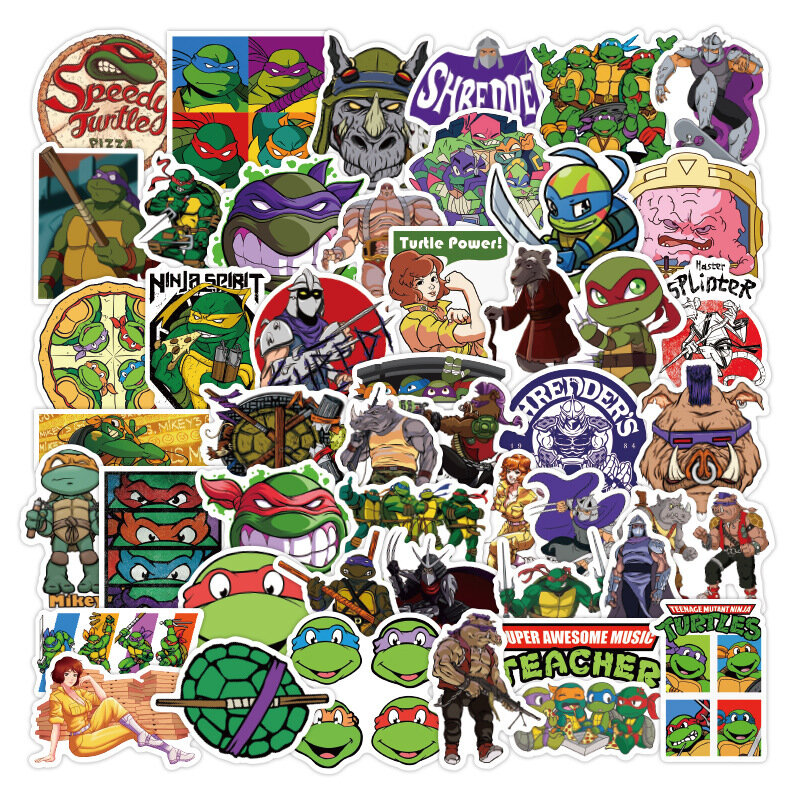 Pegatinas de tortugas piezas TMNT, pegatinas de Adolescentes Ninja Mutantes, dibujos animados de Anime, calcomanías impermeables de PVC DIY, regalo de Navidad, 50 Uds.