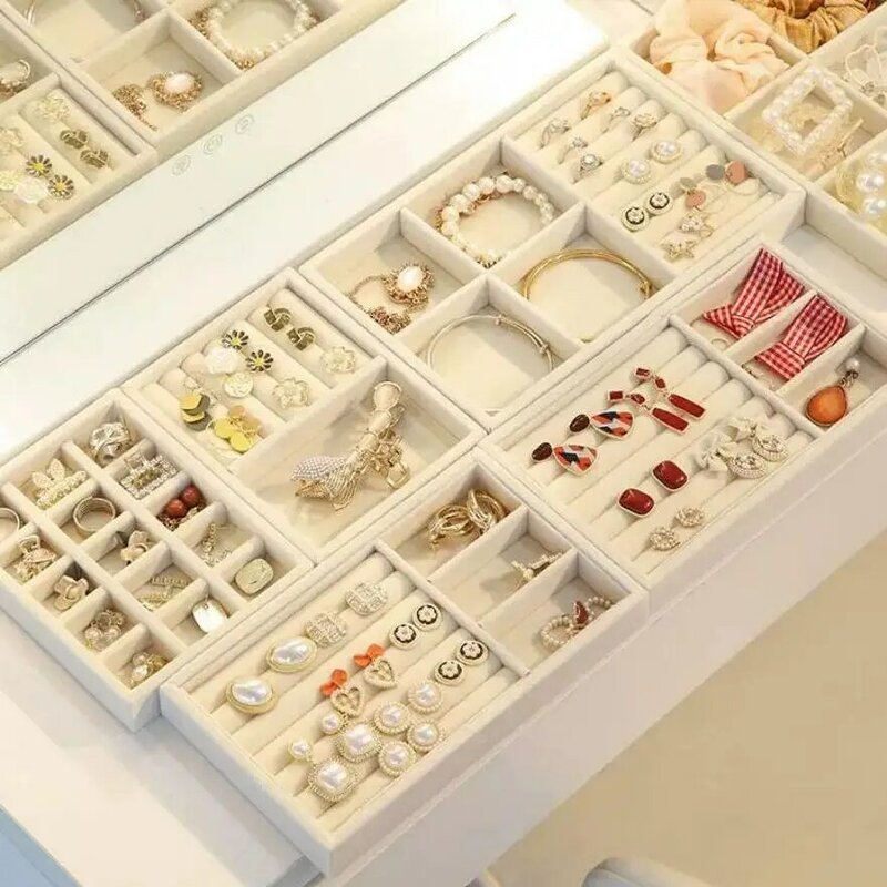 Jewelry Storage Box Earring Ring Necklace Brooch Holder Flannelette Jewelry Display Box Necklace Classification Organizer