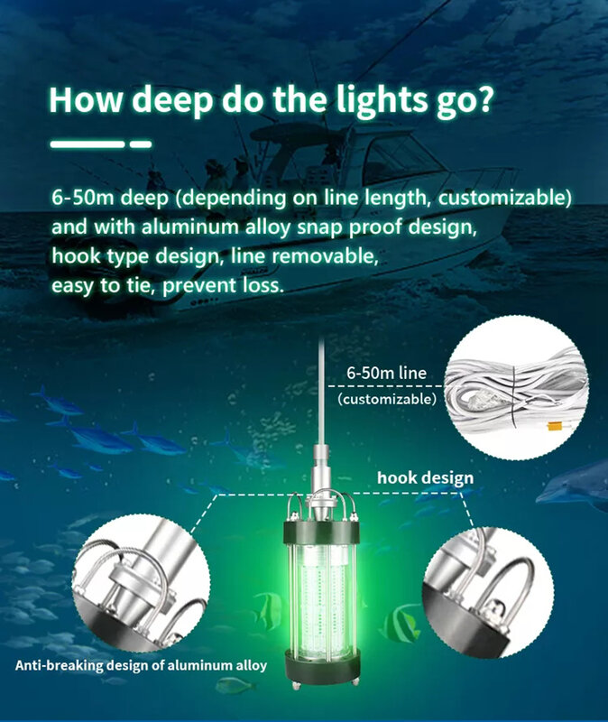 海釣り用水中LEDライト,釣り道具,深い海,220 W,1000W,2000W,3000W