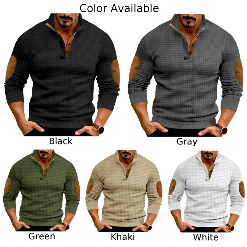 Fashion Men\\\'s Stand Collar Sweatshirts Hoodie Long Sleeve Baggy Casual Outdoor Sports Plaid Pullovers Man Tops