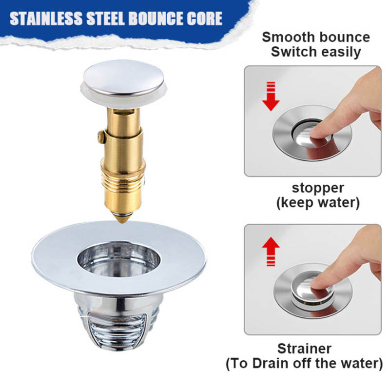 Universal Stainless Steel Pop-Up Bounce Core Basin Drain Filter Hair Catcher Shower Sink Strainer Bath Stopper Bathroom Tool