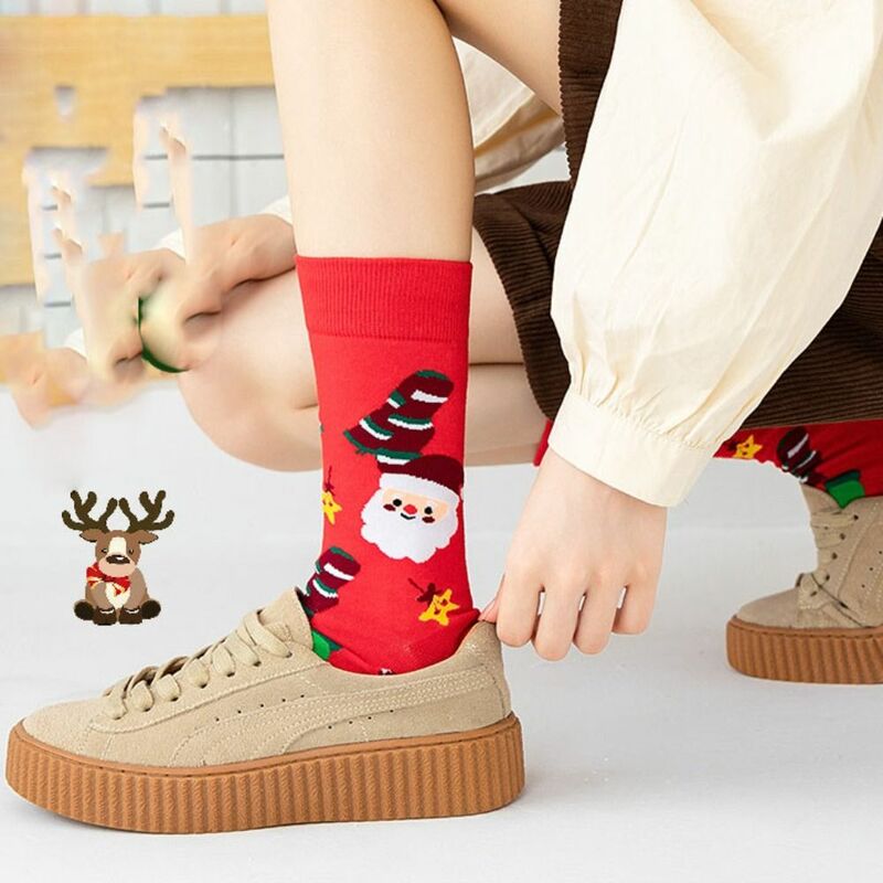 Kaus kaki hangat kartun musim gugur kaus kaki Natal Santa Claus kaus kaki tabung sedang katun musim gugur