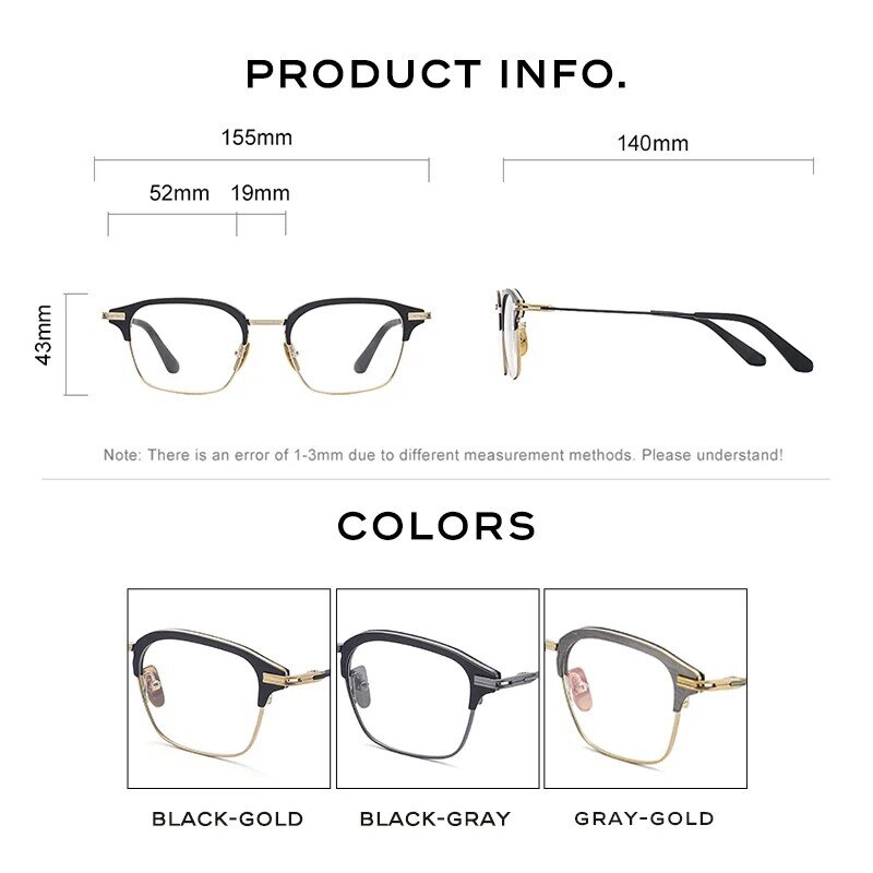 CAPONI Bingkai Kacamata Titanium Murni untuk Pria Kacamata Komputer Pemblokir Cahaya Biru Antik Kacamata Perlindungan UV400 JF1142