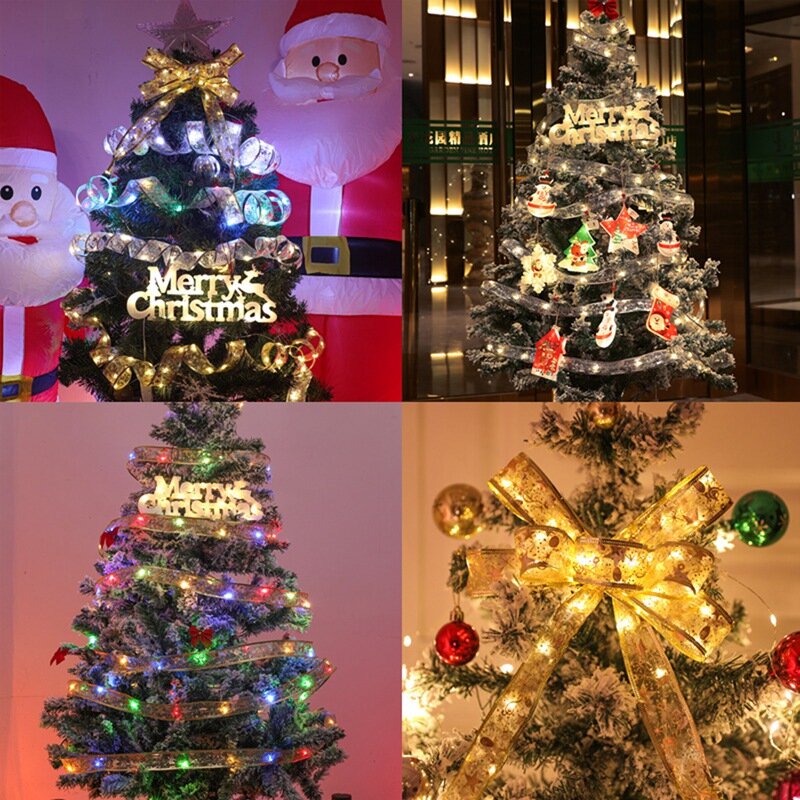 4M 40Leds Christmas Tree Ribbon Light Decoration String Lights DIY Lace Bows String Light Home Decors New Year Light