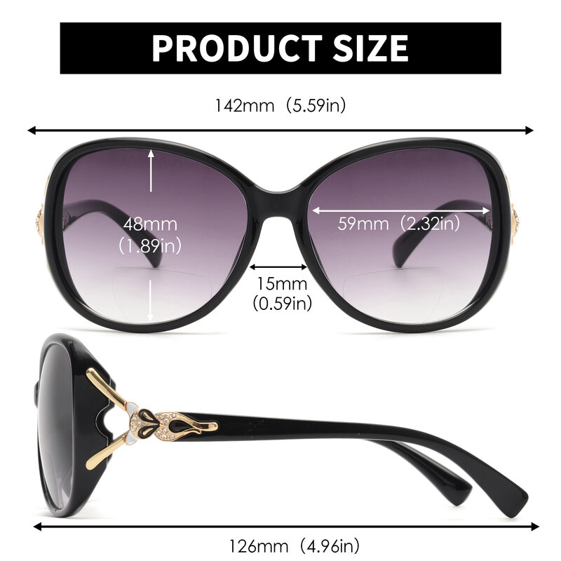 JM 2022 Large Round Bifocal Reading Sunglasses for Women Vintage Oversized Lady Bifocal Reading Glasses UV400