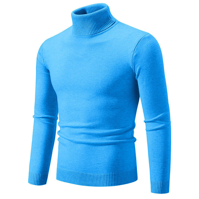 Sweater Pullover leher tinggi untuk pria, Sweater Harajuku bawah rajut Solid elastis leher tinggi hangat baru untuk pria