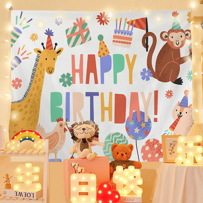 Happy Birthday Background Cloth Children 100th Birthday Party Decorations Tapestry New Creative Birthday Theme Hanging Cloth