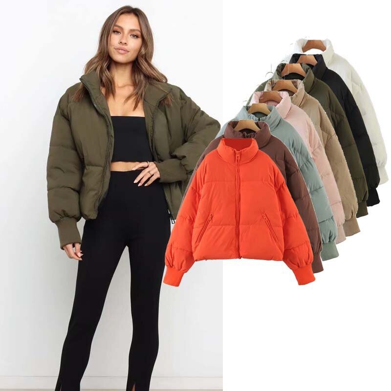 여성용 코튼 클래드 다운 재킷, 짧은 게으른 스타일, 느슨한 피팅, 슬리밍 및 따뜻한 빵 재킷, 겨울 2023