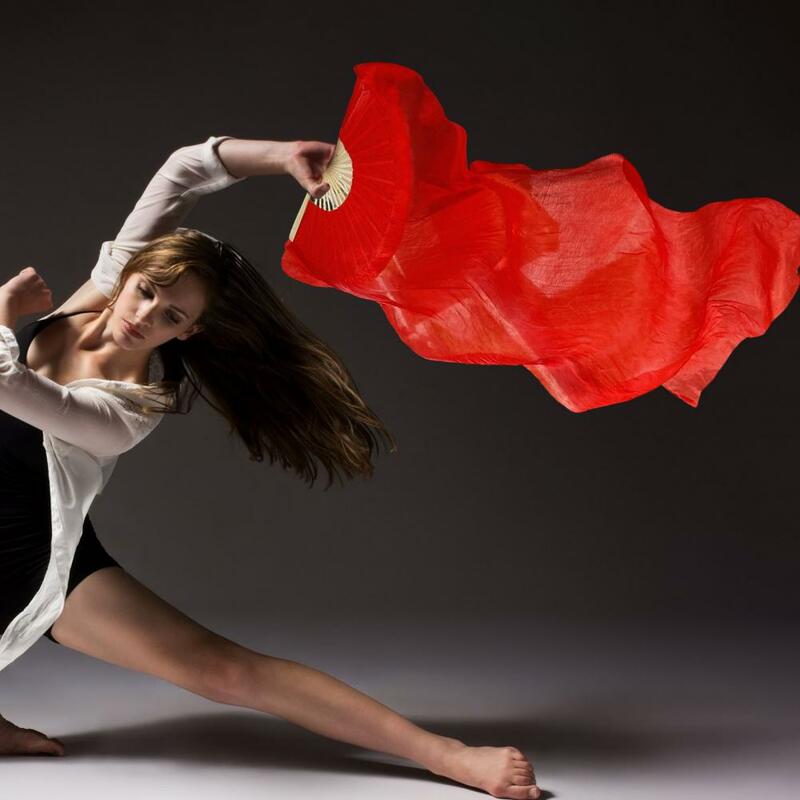 女性用シルクダンスファン,グラデーションカラー扇風機,ダンスアクセサリー,ロングイミテーション,練習用,長さ150cm, 1ペア