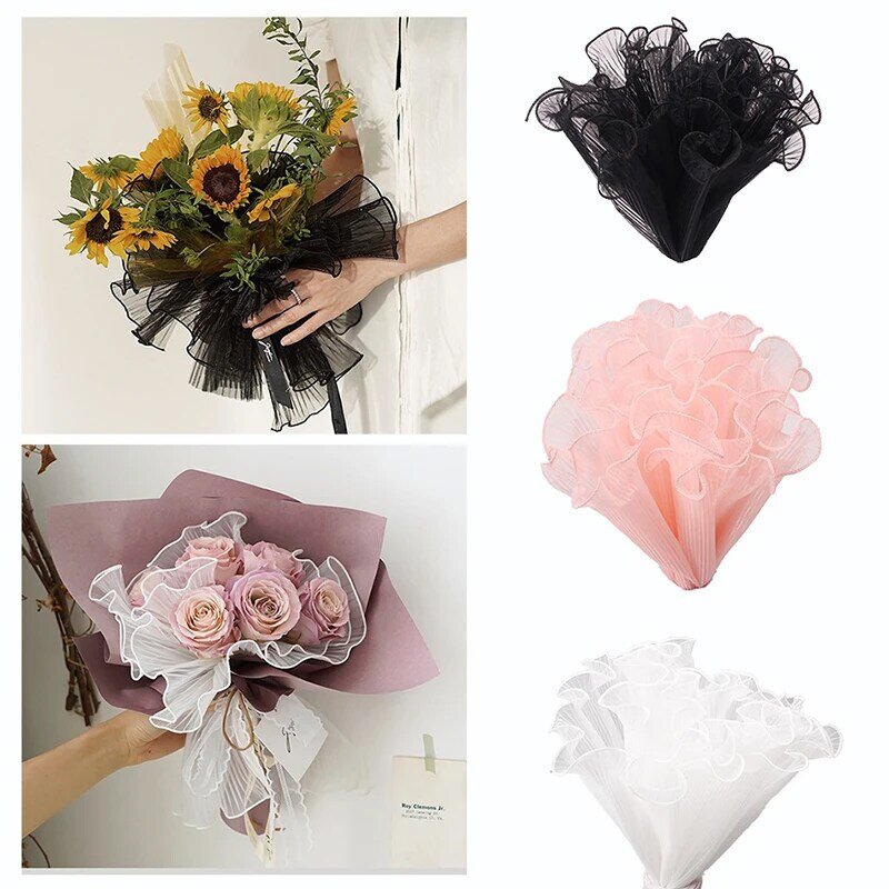 กระดาษห่อดอกไม้กระดาษห่อช่อเส้นด้ายคลื่นมุกบรรจุภัณฑ์ซับดอกไม้ตาข่าย DIY ช่อดอกไม้ของขวัญบรรจุภัณฑ์28ซม. * 4เมตร