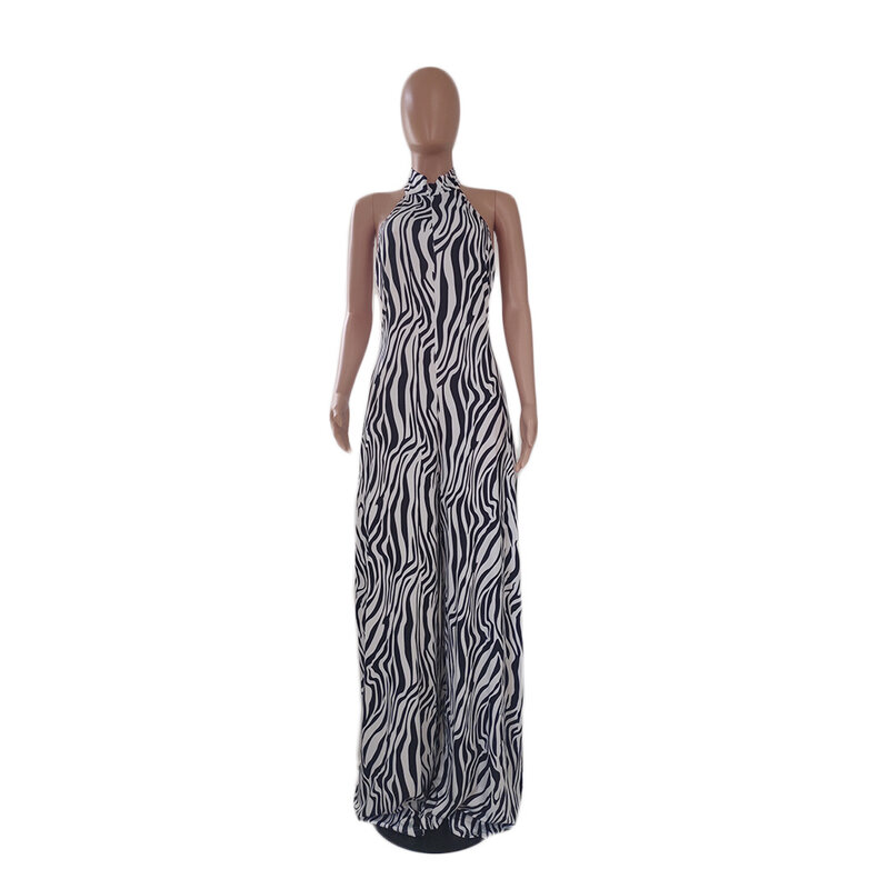 Plus Size Frauen Overall Zebra druck Halfter elegante einteilige Stoff weibliche Designer weites Bein Hose 2023 Sommer Mode Overall