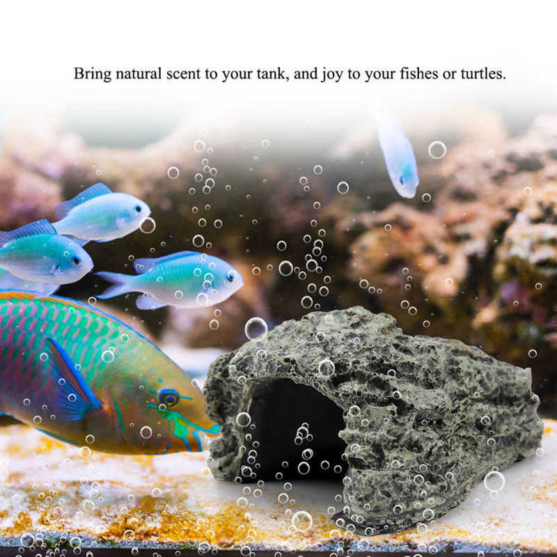 Sztuczna flokowana Moss Rockery ryba ukrywająca jaskinia akwarium gad Basking ukryj Ornament dekoracyjny gady