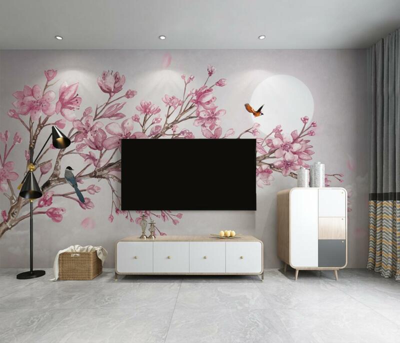 Papel tapiz de foto personalizado para sala de estar, Fondo de TV, Mural grande de flores de melocotón, papeles de pared, decoración del hogar