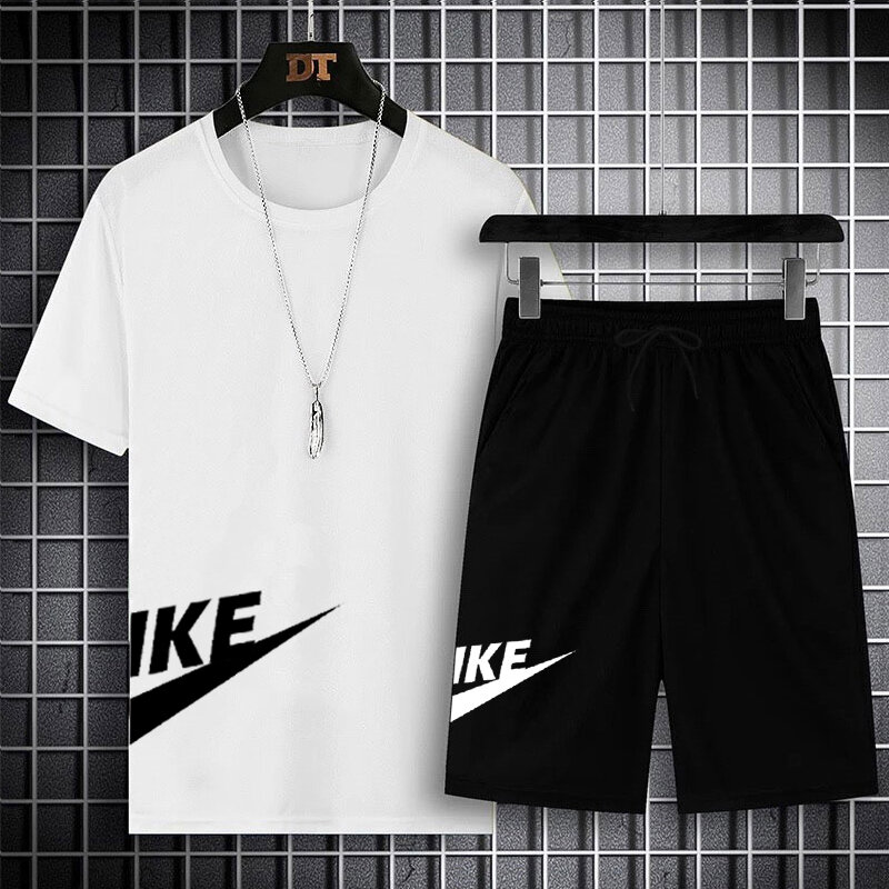 Summer men's Clothing Two Pieces Sets Mens Casual Tracksuit Men Print short sleeve Sets mens t-shirt+shorts Fitness Sportswear