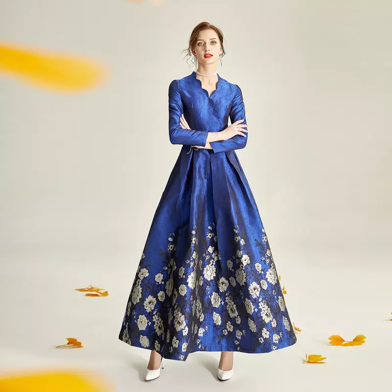 Toko Penjahit Custom Made Blue Big Bermartabat Mother Of The Bride Gaun Ukuran Plus Gaun Brokat Tamu Pernikahan