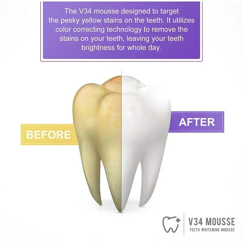 ยิ้ม V34ยาสีฟันไวท์เทนนิ่งซ่อมแซมฟันขาวสดใสดูแลฟันสีม่วงแก้ยาสีฟันลดเหลือง