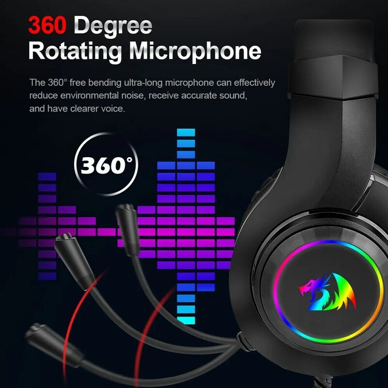 سماعة REDRAGON hyl260 RGB ، سماعة رأس بتقنية التبديل بالصوت المحيطي للكمبيوتر سماعات أذن ميكروفون لجهاز PS4 Xbox-one