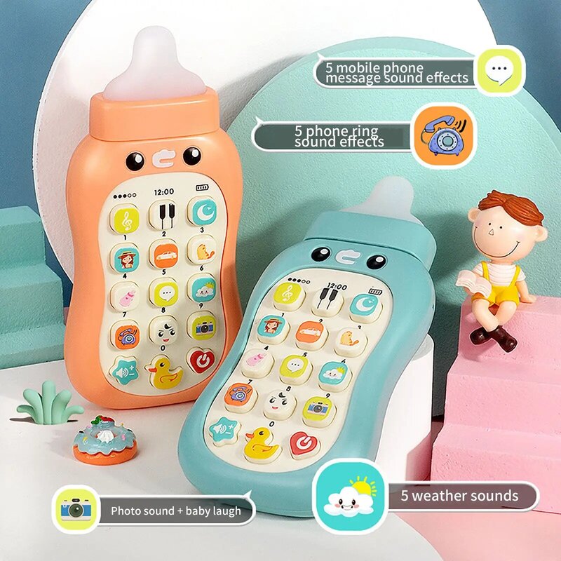 2021 Baby Pacifier Simulation Music Mobile Phone Toys Infant Bottle Soft Teether Bite Baby Early Education Boy Girl Toy 0-1 Year