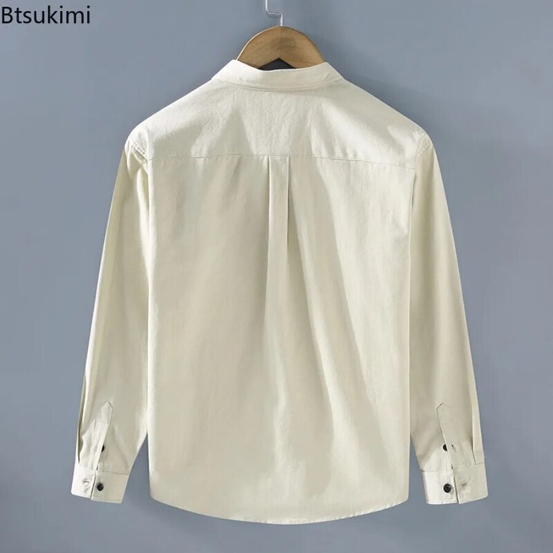 Camisas de manga comprida soltas, estilo japonês masculino, casacos simples, respirável, versátil, 100% algodão, blusa masculina, casual, nova, primavera