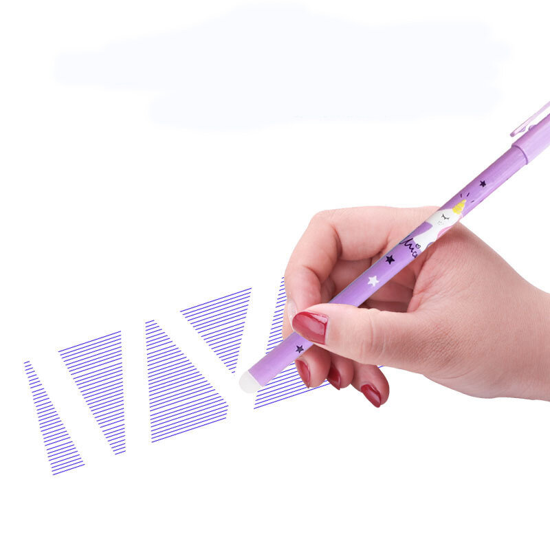 지울 수 있는 유니콘 젤 펜, 귀여운 블루 블랙 잉크, 필기 펜, 세척 가능한 손잡이, 학교 사무실 문구 용품, 세트당 4 개, 0.5mm
