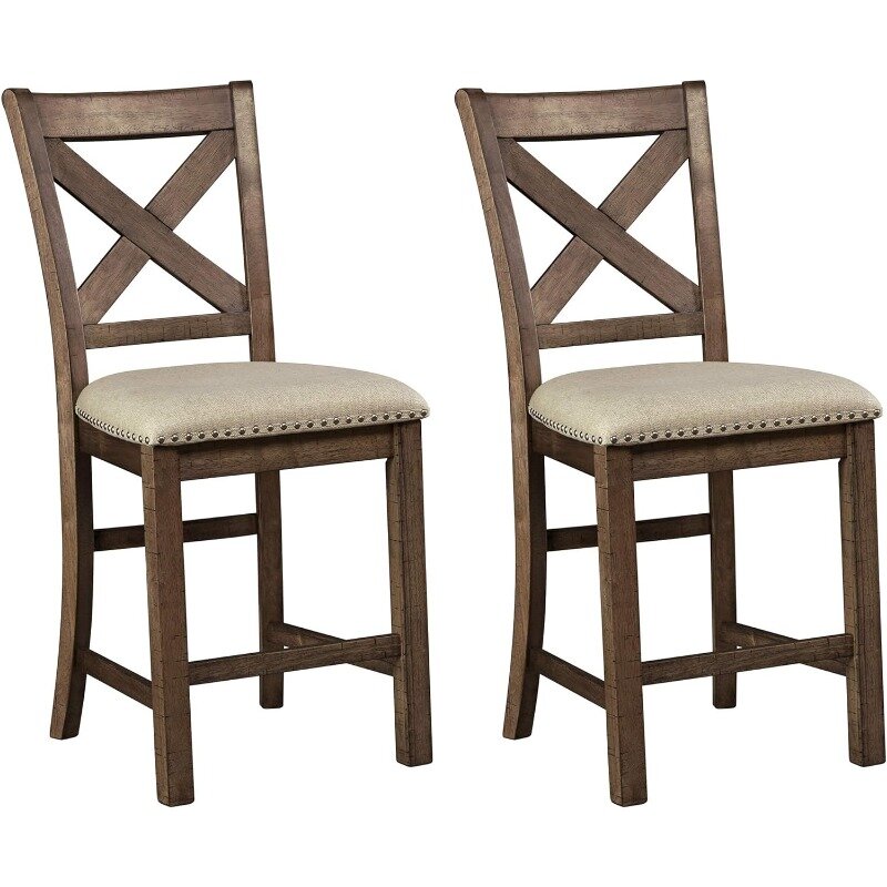 Барный стул Caitbrook с обивкой и высотой стола 24,63 дюйма, набор из 2 предметов, серый цвет