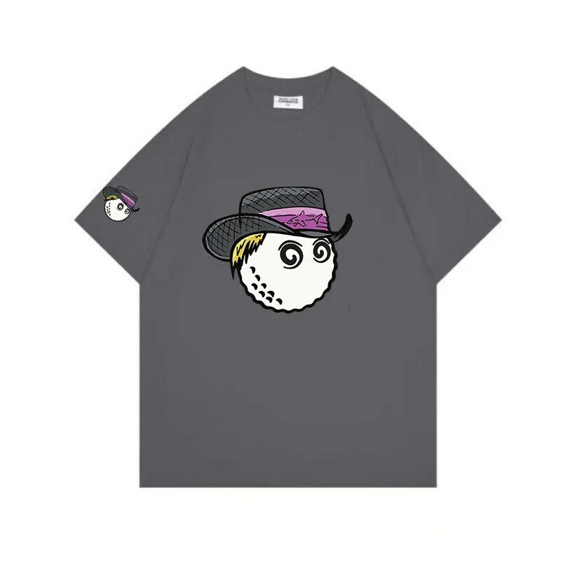 T-shirt de golfe de manga curta para homens e mulheres, roupa solta, blusa de algodão, chapéu de balde, moda casal, verão, 2022