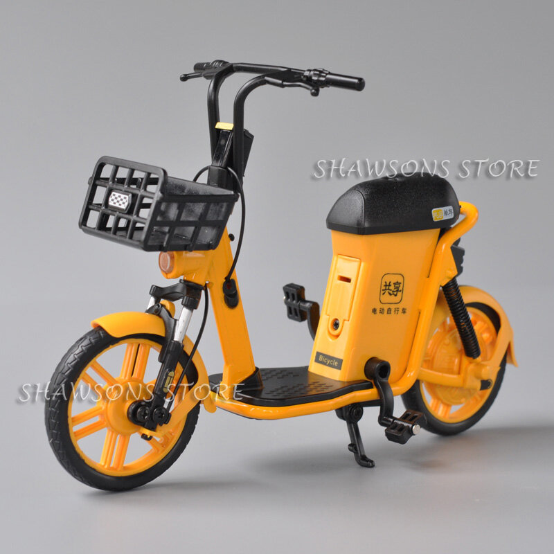 Diecast Metal elétrico bicicleta modelo brinquedos, partilha urbana bicicleta, MIni réplica, som e luz, escala 1:8